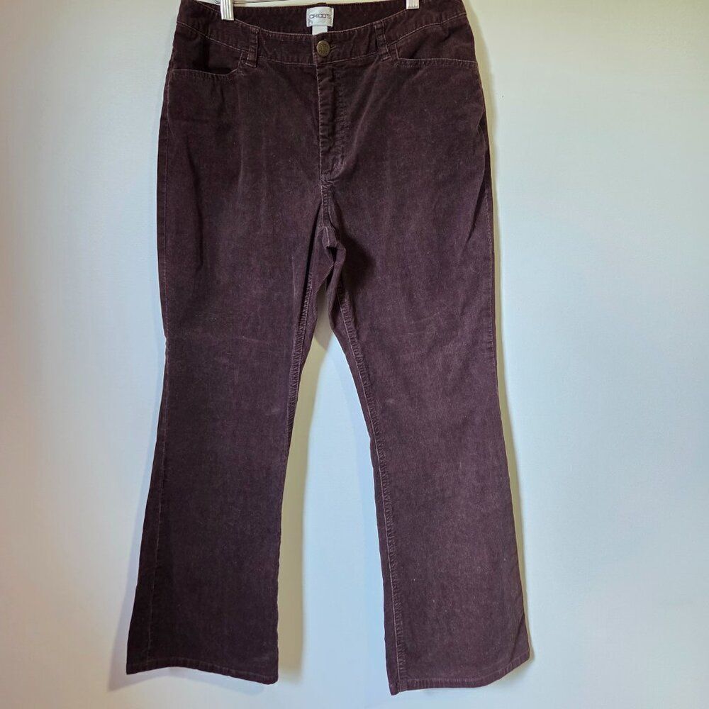 EUC CHICO'S BROWN CORDUROY SLIGHTLY FLARED PANTS SIZE 2 / WOMENS LARGE